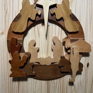 Handmade Wood Cut Nativity 3D Wreath